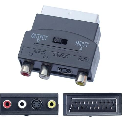 Dual Scart Adaptor 21Pin Male Plug to AV /S-Video Phono Female AV TV Audio Video Adapter Input output Switch for PS4 for WII DVD