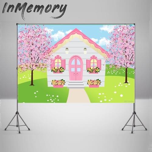 Photo Backdrop Spring Flowers House Backdrop for Photography Backgound Kids Birthday Party Decor Banner Photozone Green Grass