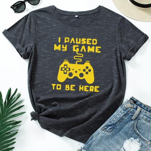 Graphic T Shirts for Women Cotton Short Sleeve Tee Female Shirt Tops Summer Clothes I Paused My Game To Be Here Cartoon Gamepad