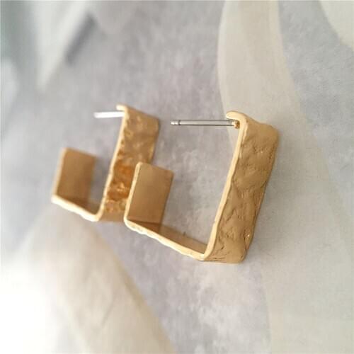 Geometric Gold Color Plating 7mm Width Square Shape Stud Earrings For Women Girl Elegant Gorgeous Trendy Jewelry Accessory