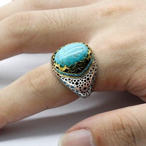 Turquoise Ring 925 Sterling Silver Mens Ring With Small Turquoise Mens Ring For Husband Turkish Mens Fashion Jewelry