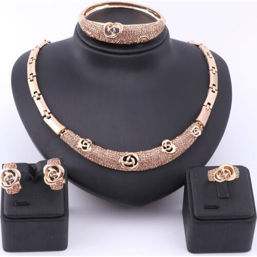 African Beads Jewelry Set Women Austrian Champagne Crystal Gold Color Fashion African Dubai Necklace Fine Jewelry Sets