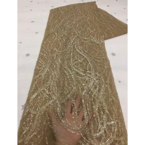 Latest Gold Tube Beads Lace Fabric 2021 High Quality French Tulle Lace Fabric African Sequins Lace Fabric For Wedding VXZ4977