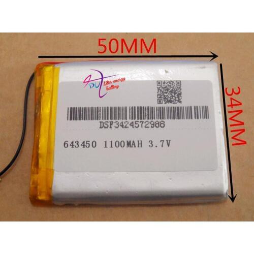 Best battery brand Size 643450 3.7V 1100mah Lithium polymer Battery with Protection Board For GPS Bluetooth Digital Products Fre