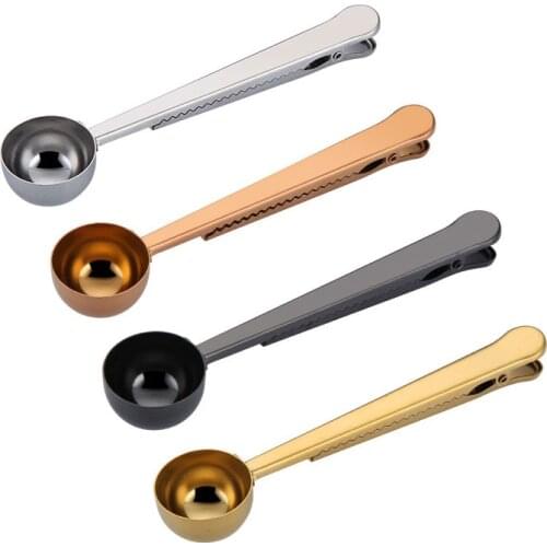 Multifunction Stainless Steel Spoon With Bag Clip Ground Tea Coffee Scoop Long Handle For Coffee Beans Kitchen Measuring Tools
