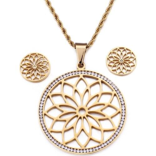 Stainless steel set pendant necklace earrings round stainless steel lettering