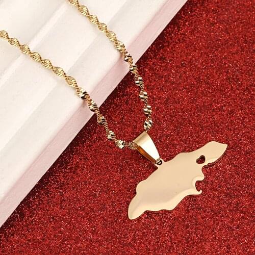 Stainless Steel Fashion Jamaica Map Pendant Necklaces Gold Color Jamaican Map Heart Jewelry