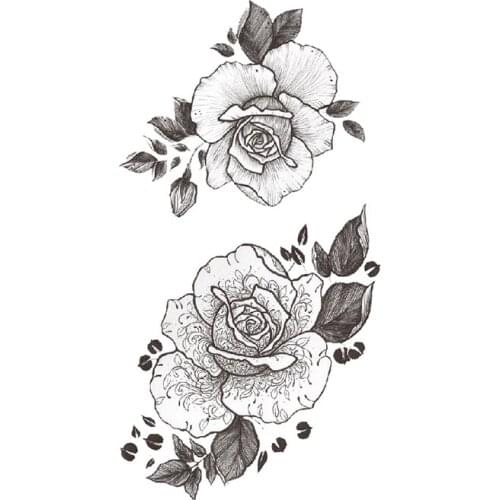 Plain Flower Style Waterproof Temporary Tattoo Sticker Black Rose Leaves Totem Fake Tattoos Flash Tatoos Arm Body Art for Women