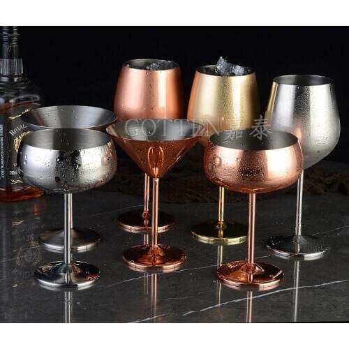 Stainless steel copper plated single-layer goblet anti-fall glass cocktail glass 500ml wine cups champagne glasses