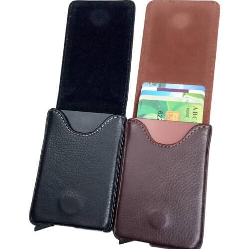 Wholesale 2019 Antitheft Men Fashion Credit Card Holder Blocking Rfid Wallet New Pu Leather Card Holder Aluminum Metal Purse
