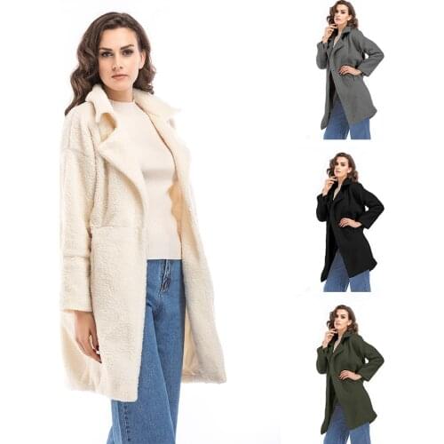 Autumn Winter Womens clothes Long Cloth coat Turn-down Collar Covered Button Cotton Wide-waisted Street Style clothes Woman