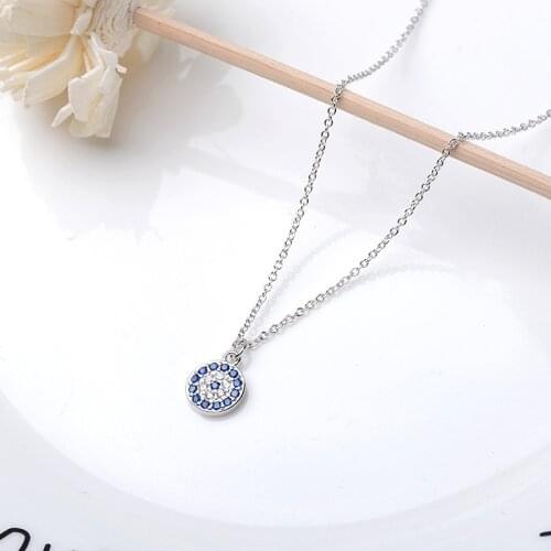 Simple Forest Jewelry Gift 925 Sterling Silver Turkish Devils Blue Eye Round Pendant Necklace for Women Clavicle Chain Jewelry