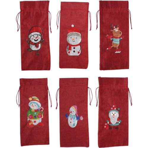 Christmas Wine Bottle Cover Special-shaped Drill DIY Merry Christmas Drawstring Bag Kits Santa Claus Holiday Table Decorations