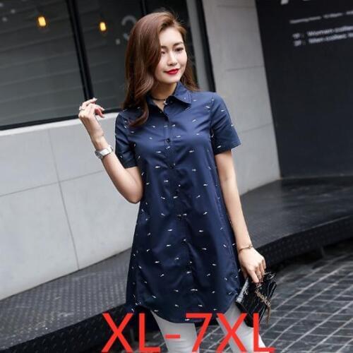 New summer plus size women top casual loose large size print short sleeve long shirt for womens blue black red 4XL 5XL 6XL 7XL