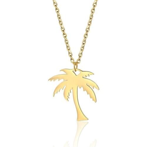 RIR Women Dainty Gold Palm Tree Necklace Stainless Steel Coconut Pendant Necklaces Minimalist Plant Jewelry