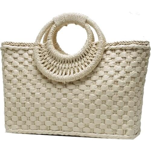 Women Summer Beach Weave Beach Bag Woven Bucket Bag Casual Handbags Popular Handmade Braided Basket Vacation Straw Clutch Totes