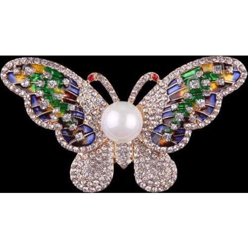 New Fashion butterfly crystal pearl jewelry shining brooch bouquet Vintage beautiful Brooches For women christmas accessories