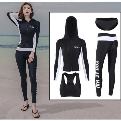 Womens Long Sleeve Rashguard UPF Sun Protection Swimsuit Top & Bottom Swim Shirts Leggings + Bikini Set Full Surf Bathing Suits