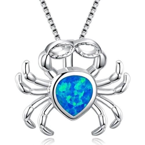 Macatsa Fashion Blue Fire Opal Spider Chain Pendant Necklaces For Women Silver Color Statement Necklace Wedding Jewelry Gift