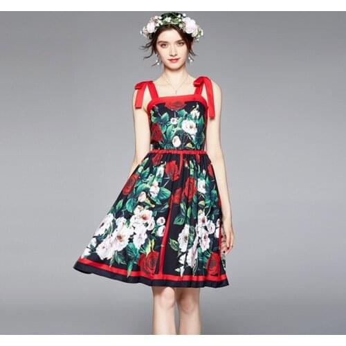 2021 Summer fashion casual women sling positioning printing dress sleeveless temperament women dress