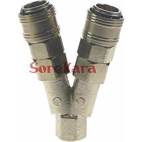 1/4" BSP Female Thread 2 Way Pneumatic Znic Alloy Air Hose Quick Coupler Brass Socket Connector Pipe Fittings