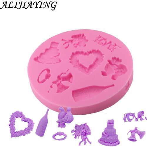 1Pcs Bell love heart bird Flower bottle Silicone Mold Fondant Cake Decorating Tools Chocolate Gumpaste Molds D0966