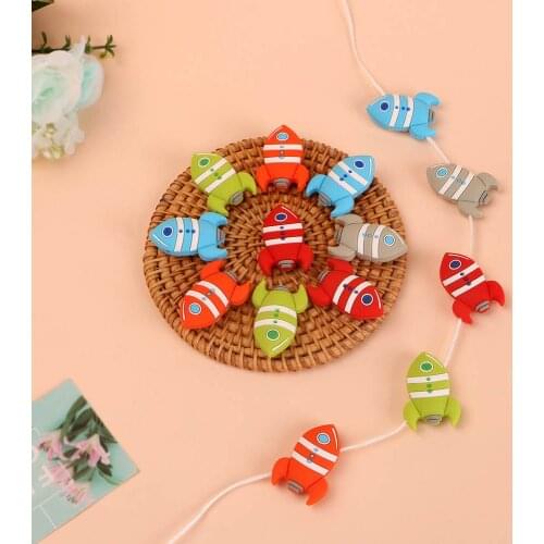 Kovict 10pcs Silicone Bead Cartoon Rocket Shape BPA Free Tiny Rod Food Grade Silicone Bead Baby Teething Toy