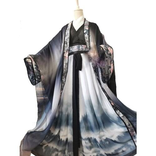 3 Designs Black Blue Ink Paint Embroidery Male Cosplay Costume Hanfu Lan Wangji cos Feng Shi for The Founder of Diabolism