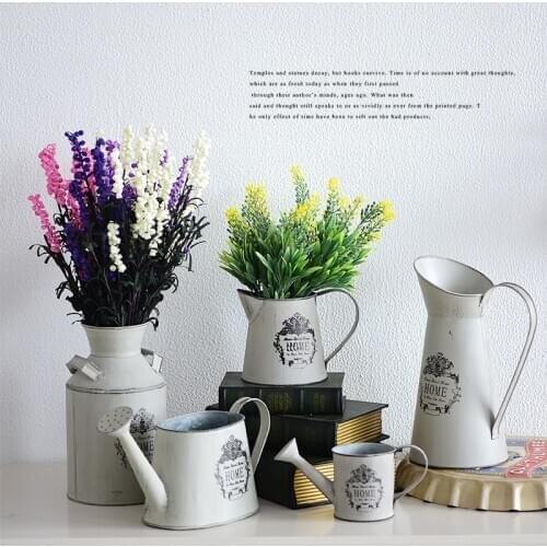 American Pastoral Vintage Wrought Iron Dried Flower Vase Flowers Plant Arrangement Metal Barrel Shop Make Old Decoration