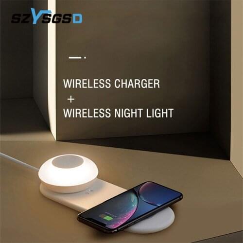 For iPhone 12/11/XR/X/Wireless Charger Night Light Intelligent LED Sensor Light Bedroom Bedside Eye Protection wireless charging