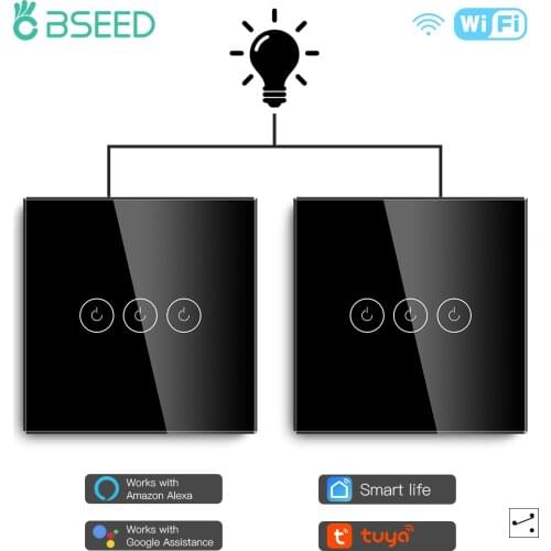 BSEED 2Packs Light Touch Switch Wifi 3Gang 1/2/3way Smart Wall Switch Wireless Wifi Alexa Switch Smart Life Tuya APP Control