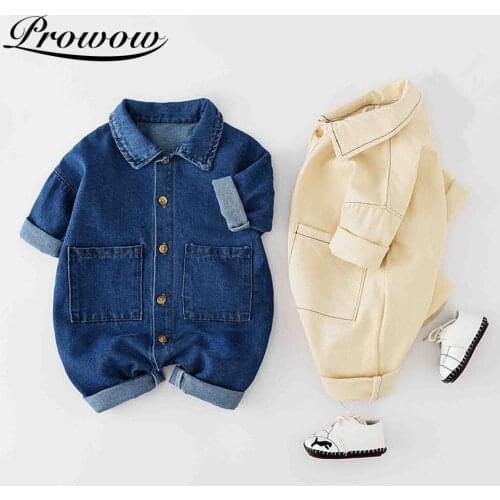 Prowow Denim Baby Boys Clothes 2021 Fashion Babys Rompers Long Sleeve Kids Toddlers Boys Costume Solid Overalls For Childrens