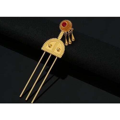 Ethiopian Hairpin Red Stone Hair Combs Africa Hair Pin Eritrea Kenya Hair Sticks Jewelry