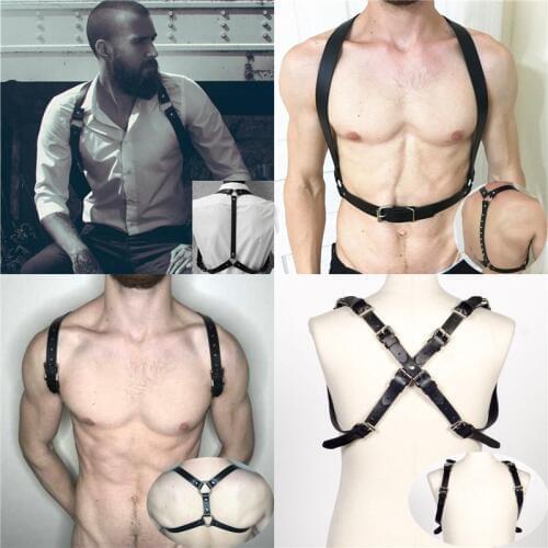 Sexual Leather Tops Chest Harness Men Fetish Gothic Body Cage Gay Harness Strap Erotic Rave Gay Clothing for Adult Sex Games