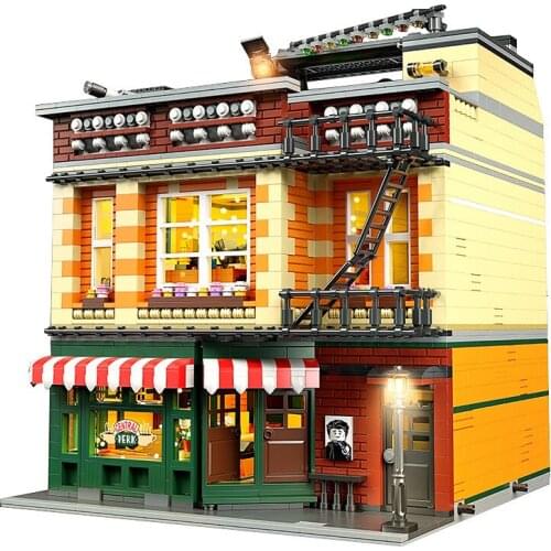 MOULD KING 16014 Street Building Toys The MOC Friends Cafe House With Led Parts Model Building Blocks Bricks Kids Christmas Gift