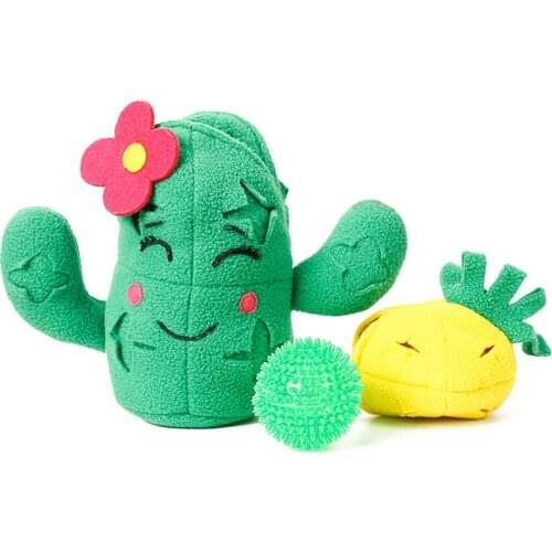 Dog Toys Cactus Shape Chew Toy With Ball Soft Fleece Interactive Chewing Squeaky Puppy Toys For Small Large Dogs Imaginative