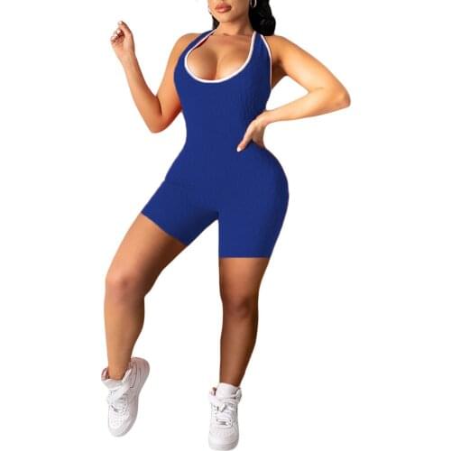 Halter Jumpsuit Women Yoga Running Playsuits Solid Color Sleeveless U-Neck One-Piece Suit Female Sportswear Backless Romper