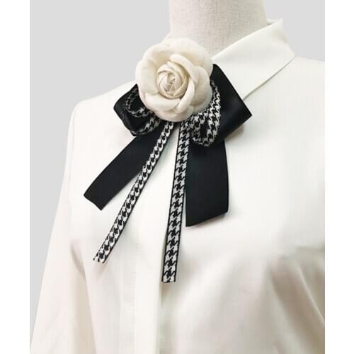 Korean Camellia Rose Flower Bow Tie Fabric Brooches Ribbon Shirt Collar Pin Necktie Bowtie Wedding Accessories for Women Girls