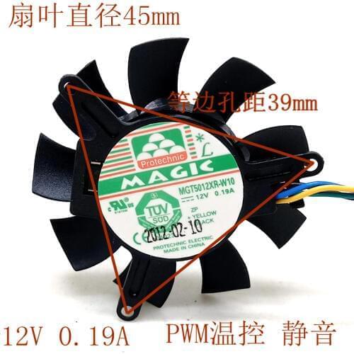 MGT5012XF-W10 High quality ultra quiet 5010 Graphics card fan blade 45MM Diameter 39mm Hole Pitch 12V 0.19A fan blade 4pin PWM