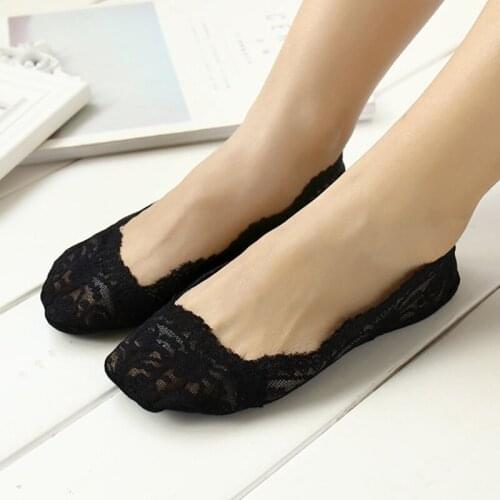5 Pairs Fashion Women Girls Summer Thin Socks Non-slip Lace Flower Short Sock Antiskid Invisible Ankle Socks New