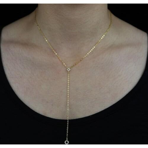 Fashion Delicate Tiny Cz Square Round Charm Gold Color Chain Lariat Women Girl Geometric Minimalism Necklace for Women Gifts
