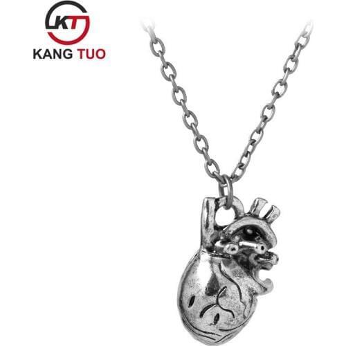 Euro-American Men Necklace Anatomy Heart-Shaped Necklace Vintage Alloy Chain Jewelry 2 Colors Options