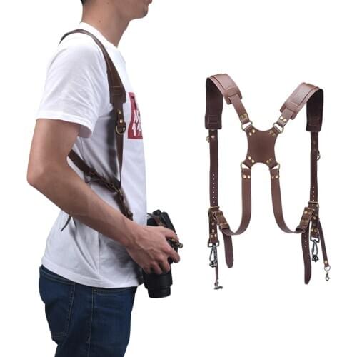 Camera Adjustable Double Shoulder Leather Harness Camera Shoulder Strap Photography Accessories