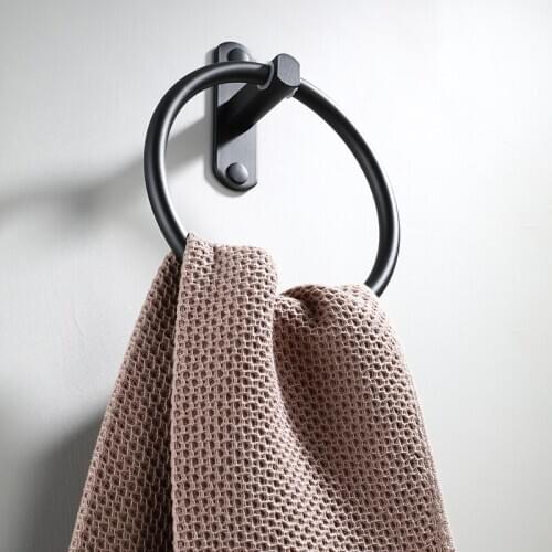 Nail free Black Towel Holder Towel Ring Round Wall Mounted White Towel Rack Towel Shelf Stainless Steel Bathroom Accessories