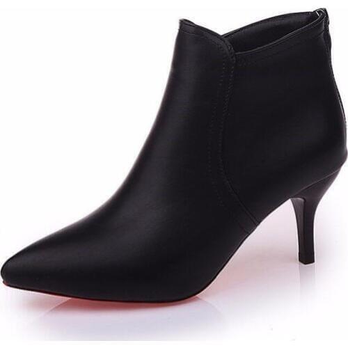 Womens New High Heel Ankle Boots Fashion Classic Slim Heel Mature Pointed Plus Fleece Warm Faux Leather Womens Shoes B22-56
