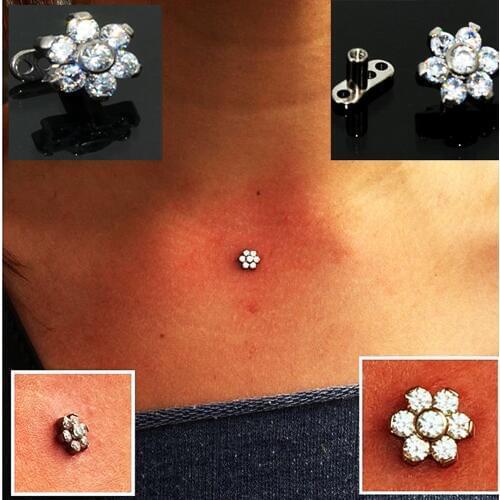 1 Pieces Steel/Titanium Base Flower Crystal Rhinestones Micro Dermal Anchor Piercings Zircon Tops Skin Diver body Piercing
