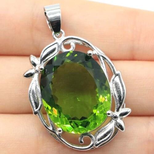 40x23mm SheCrown Big Oval 22x18mm 9.5g Created Green Peridot For Women Dating Silver Pendant Drop Shipping