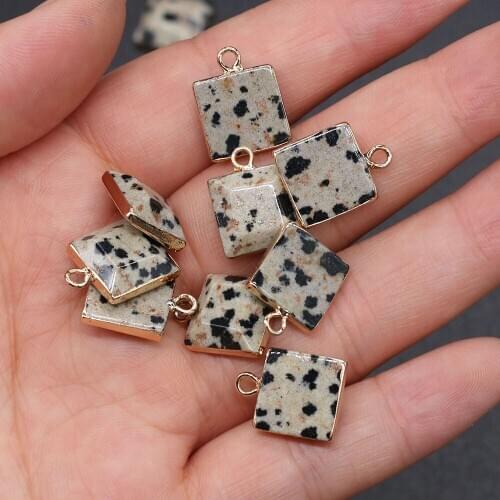 5pcs Natural Stone Charms Pendants Square Shape Damation Jaspers for Jewelry Making Beadwork DIY Bracelet Necklace Accessories