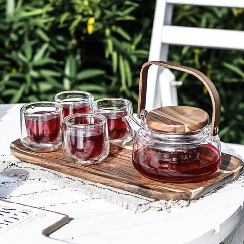 Factory Direct High Temperature Resistant Glass Teapot Set Five-piece Tea Set Gift Tea Transparent Flower Teapot