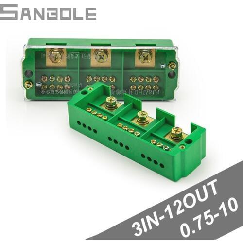 Connection Distribution Box 3-in 12-out Three phase Green Terminal Block Row Junction Metering Box Part Line